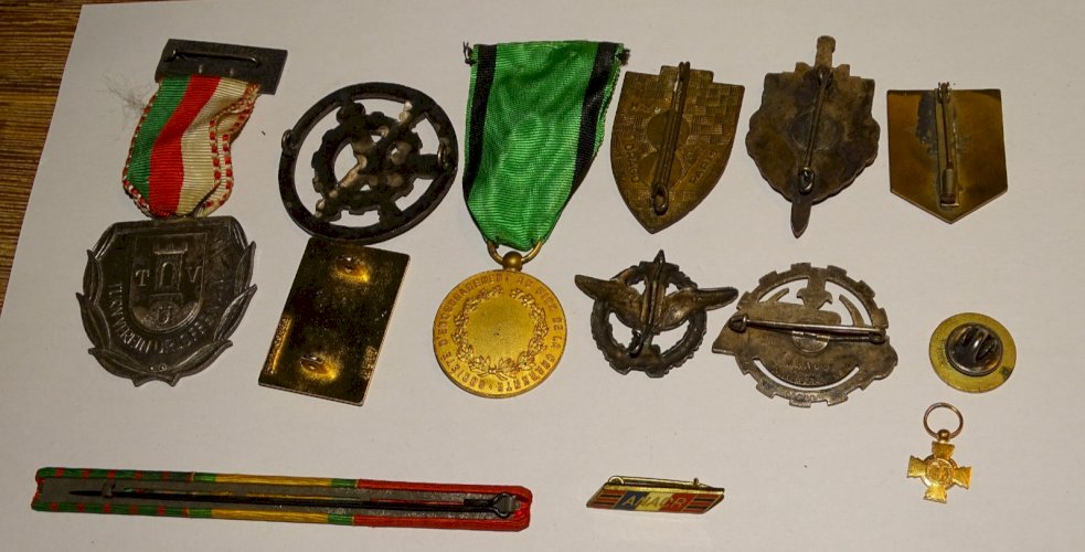 -LOT de 13 INSIGNES PUCELLES MEDAILLES ANCIENNES COLLECTION MILITARIA VITRINE  D