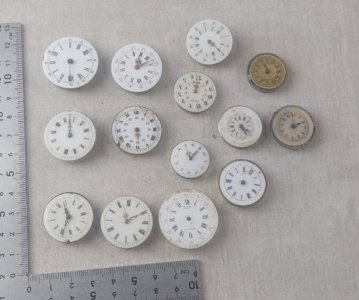 Set of 14 antique watch movements/mechanisms + enameled watch dials