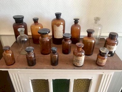 Set of 15 Vintage Apothecary Bottles, Retro Decoration