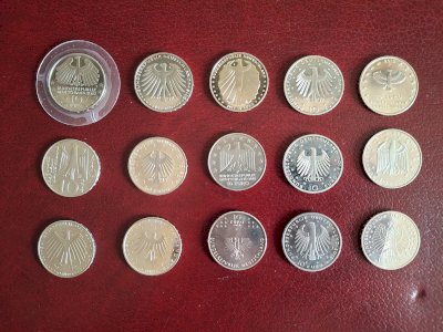 Lot de 15 pièces de 10 euros d'Allemagne 2011 - 2015 différentes