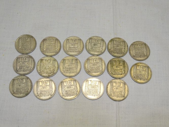 - LOT DE 17 PIECES 10 FRANCS TURIN ARGENT 1929,30,31,32,33,34 MONNAIE ANCIENNE