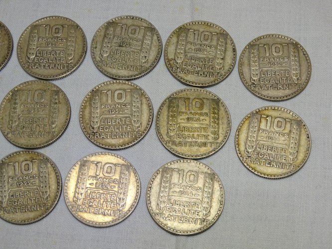 - LOT DE 17 PIECES 10 FRANCS TURIN ARGENT 1929,30,31,32,33,34 MONNAIE ANCIENNE