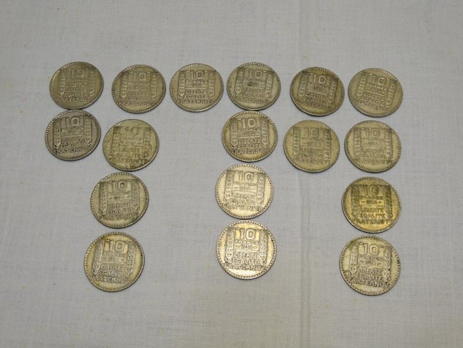 - LOT DE 17 PIECES 10 FRANCS TURIN ARGENT 1929,30,31,32,33,34 MONNAIE ANCIENNE