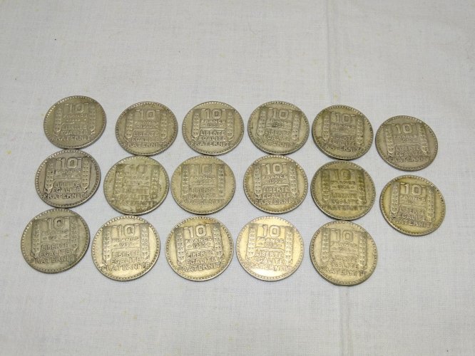 - LOT DE 17 PIECES 10 FRANCS TURIN ARGENT 1929,30,31,32,33,34 MONNAIE ANCIENNE