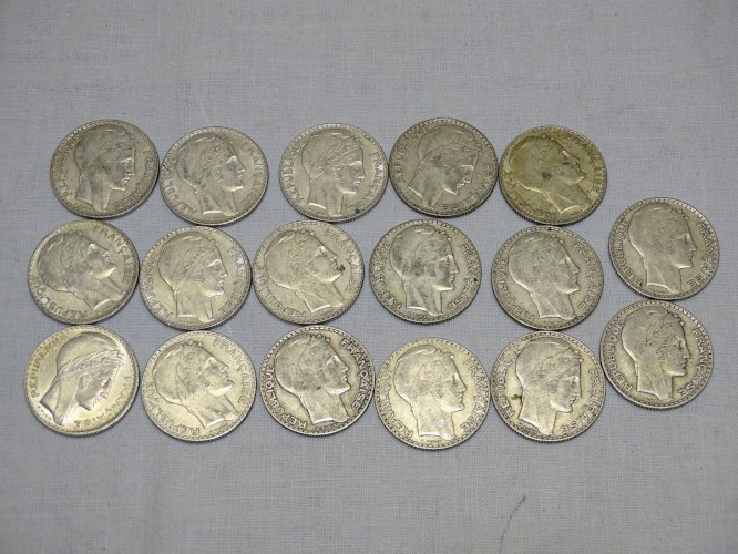 - LOT DE 17 PIECES 10 FRANCS TURIN ARGENT 1930,33,34 MONNAIE ANCIENNE