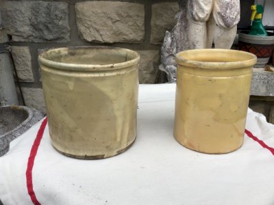 Lot de 2 Ancien pot à graisse en grès Art Populaire fin 19ème ou début 20ème