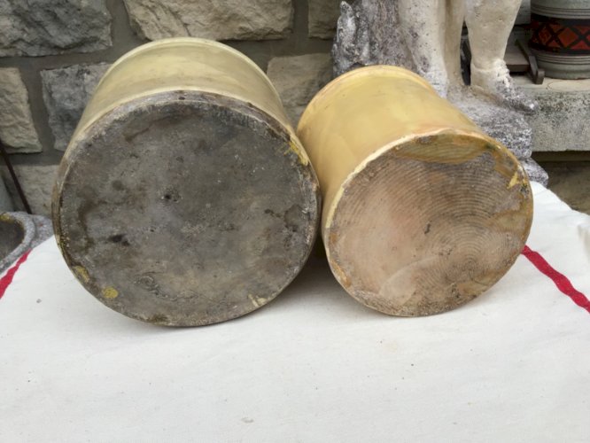 Lot de 2 Ancien pot à graisse en grès Art Populaire fin 19ème ou début 20ème