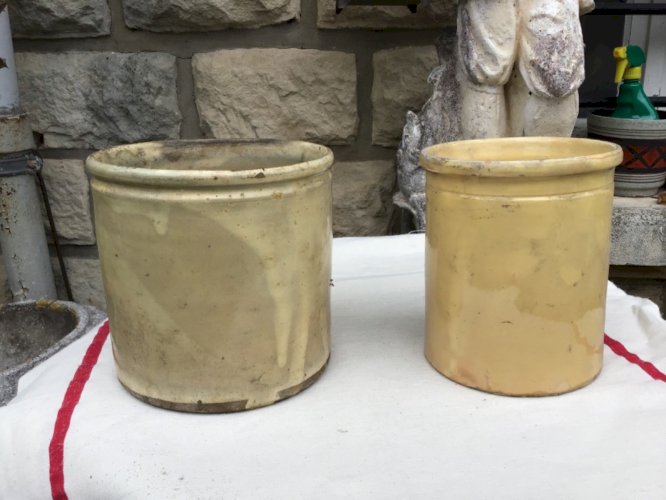 Lot de 2 Ancien pot à graisse en grès Art Populaire fin 19ème ou début 20ème