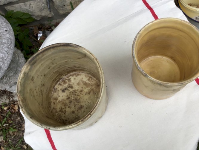 Lot de 2 Ancien pot à graisse en grès Art Populaire fin 19ème ou début 20ème