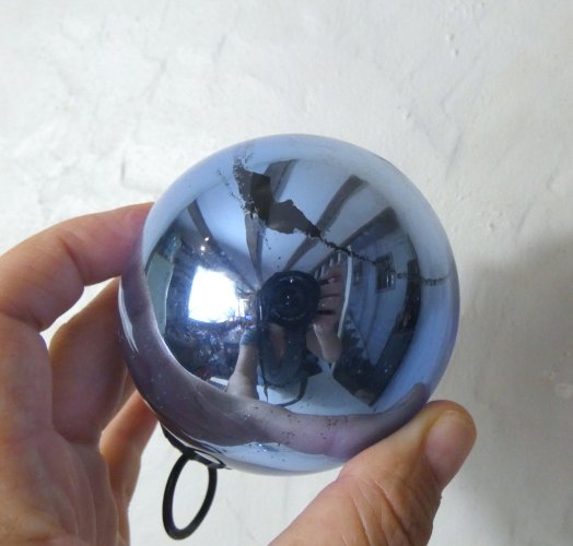 Lot de 2 boules de Noël anciennes en verre soufflé bleu