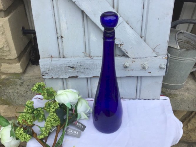 Lot de 2 Carafe bouteille vintage style Empoli en verre bleu