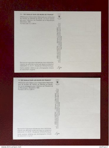Lot de 2 cartes postales reproduction d'affiches De Gaulle élections