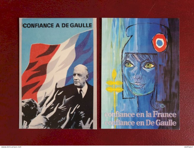 Lot de 2 cartes postales reproduction d'affiches De Gaulle élections