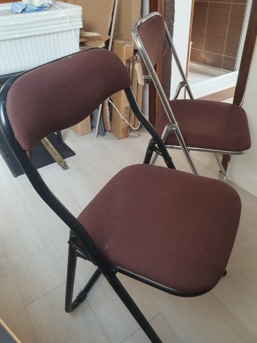 Lot de 2 chaises pliantes vintage (ou vendues individuellement), tissus marron