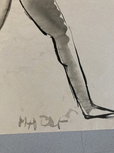 Lot De 2, Dessin encre Papier Portrait Homme 1960 Nu Style Cubiste Cubisme Art