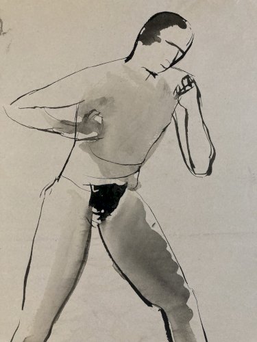 Lot De 2, Dessin encre Papier Portrait Homme 1960 Nu Style Cubiste Cubisme Art