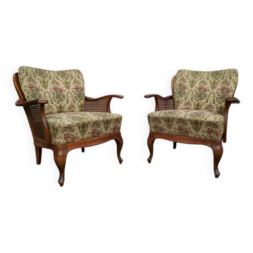 Lot de 2 fauteuil bois cannage - cocktail - chippendale
