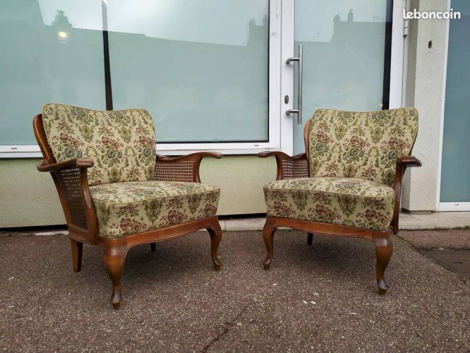 Lot de 2 fauteuil bois cannage - cocktail - chippendale