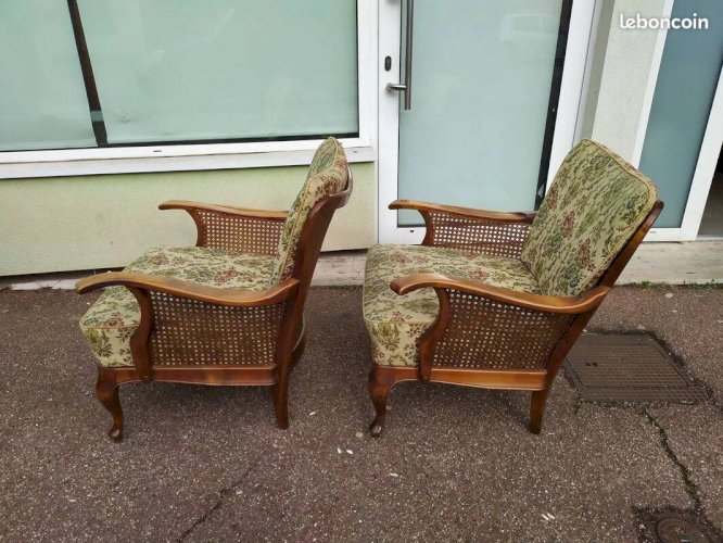 Lot de 2 fauteuil bois cannage - cocktail - chippendale