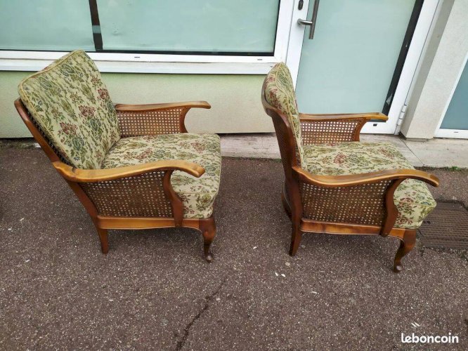 Lot de 2 fauteuil bois cannage - cocktail - chippendale