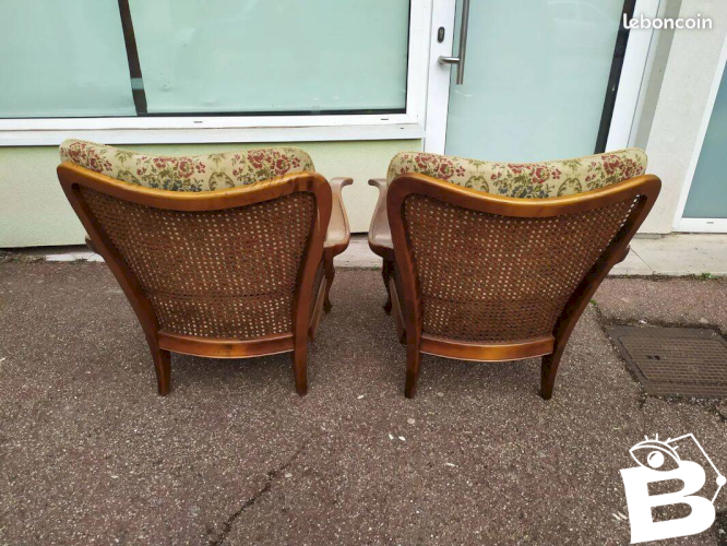 Lot de 2 fauteuil bois cannage - cocktail - chippendale