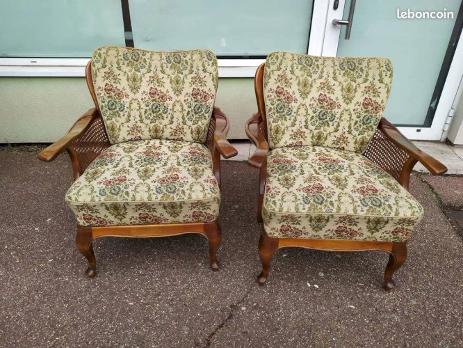Lot de 2 fauteuil bois cannage - cocktail - chippendale