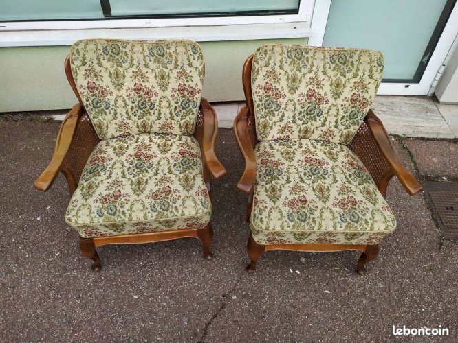 Lot de 2 fauteuil bois cannage - cocktail - chippendale
