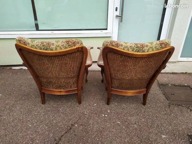 Lot de 2 fauteuil bois cannage - cocktail - chippendale