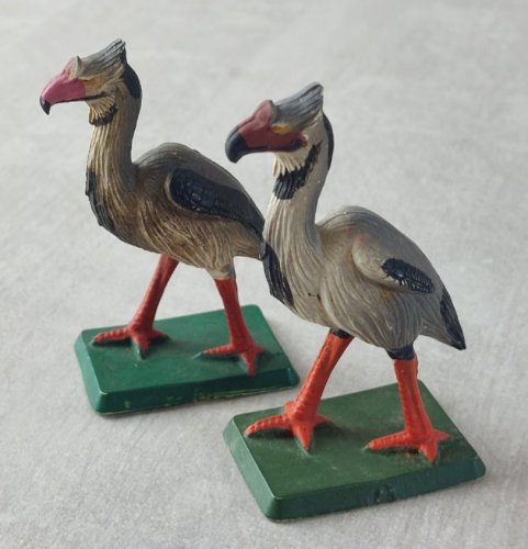 Lot de 2 figurines dinosaure, Phororhacos, en plastique peint, Starlux ^