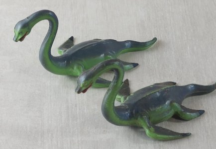 Set of 2 dinosaur figurines, Plesiosaur, painted plastic, Starlux