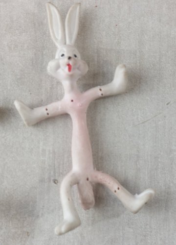Lot de 2 figurines flexibles, PVC, lapin + chat, vintage ^