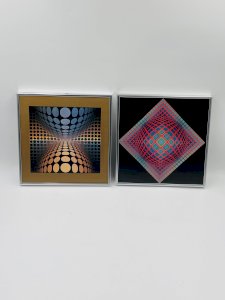 Set of 2 framed folios V. Vasarely