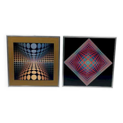 Lot de 2 folios sous cadre V.Vasarely