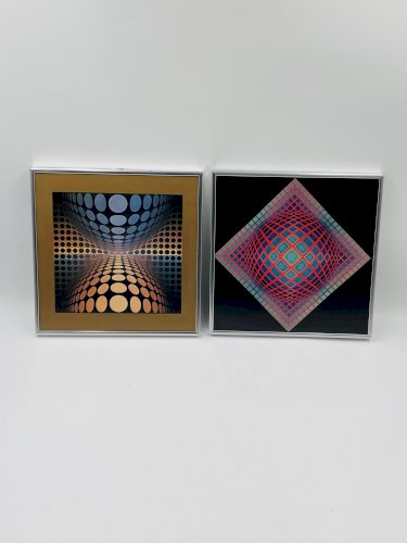 Lot de 2 folios sous cadre V.Vasarely