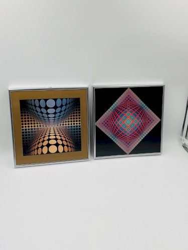 Lot de 2 folios sous cadre V.Vasarely