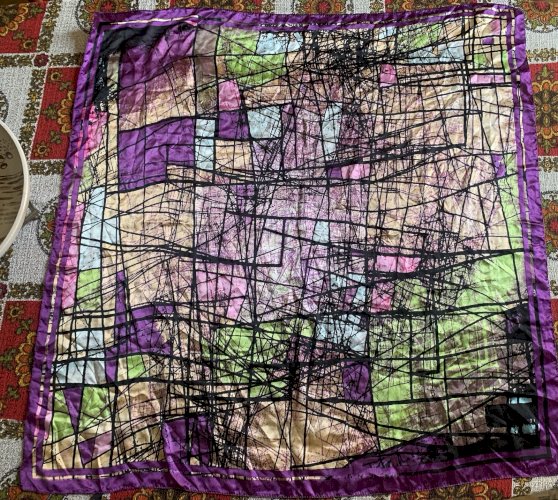 lot de 2 Foulards TORRENTE en soie vintage décor abstrait