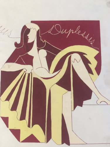 Lot De 2  Peinture Papier Gouache Femme Cubiste Cubisme 1960 A Identifier