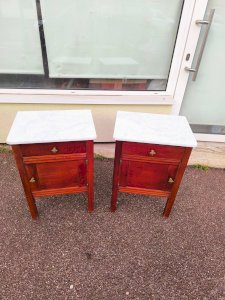 Set of 2 wood and marble bedside tables