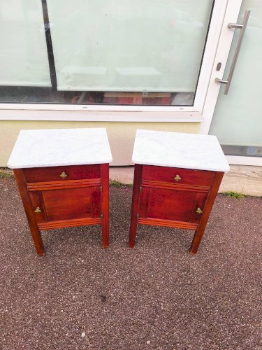 Lot de 2 table de chevet bois et marbre