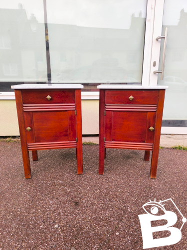 Lot de 2 table de chevet bois et marbre