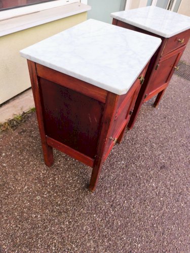 Lot de 2 table de chevet bois et marbre