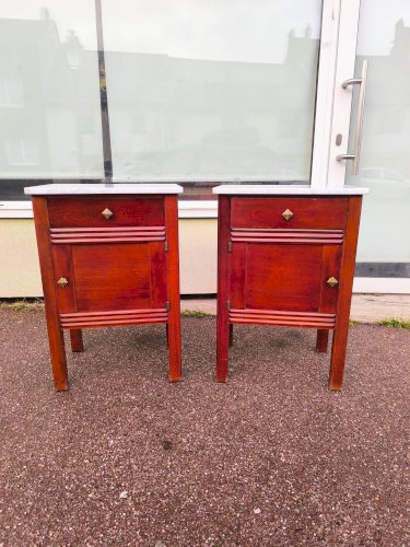 Lot de 2 table de chevet bois et marbre