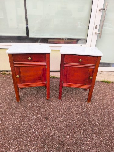 Lot de 2 table de chevet bois et marbre