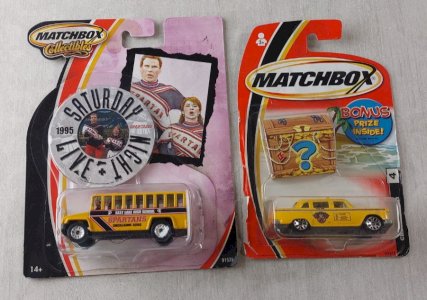 Set of 2 cars, Checker Taxi, Saturday Night Live, Matchbox