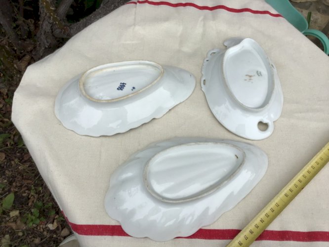 Lot de 3 ancien ravier faïence et Terre de Fer numéroté  et 1 porcelaine  19eme
