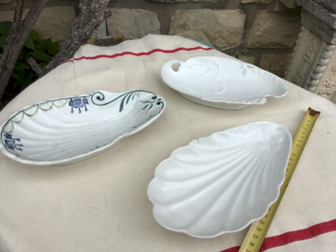 Lot de 3 ancien ravier faïence et Terre de Fer numéroté  et 1 porcelaine  19eme
