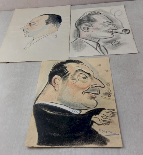 Lot de 3 anciennes caricatures, vintage