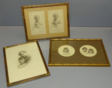 -LOT de 3 ANCIENS CADRES BOIS Doré avec PHOTOS ENFANTS COLLECTION DECO VINTAGE D