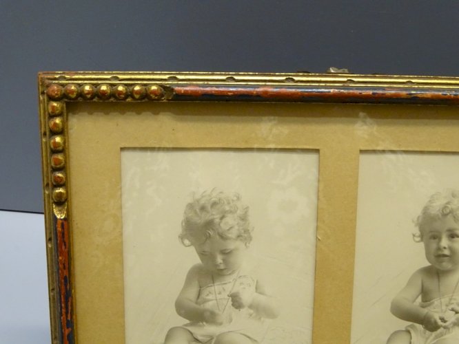-LOT de 3 ANCIENS CADRES BOIS Doré avec PHOTOS ENFANTS COLLECTION DECO VINTAGE D