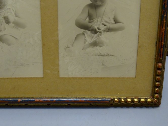 -LOT de 3 ANCIENS CADRES BOIS Doré avec PHOTOS ENFANTS COLLECTION DECO VINTAGE D